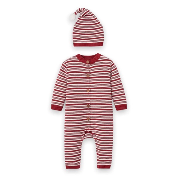 Elegant Baby Christmas Holiday Cotton Knit Romper Jumpsuit 12 Months NWT - Picture 1 of 8